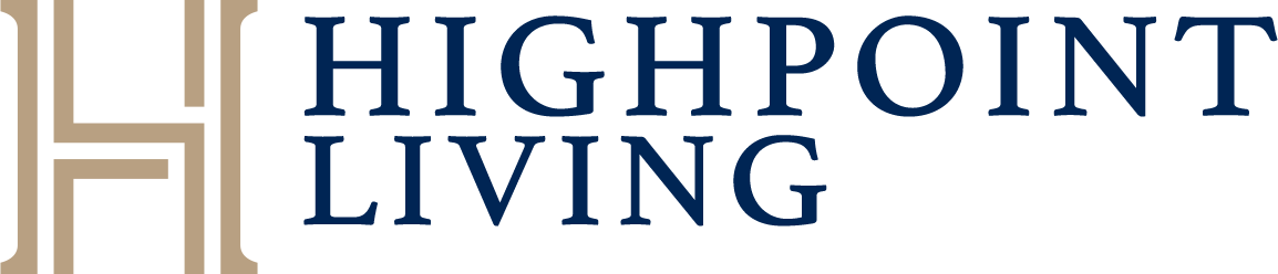 The image displays the words "HIGHPOINT LIVING" in large blue letters.
